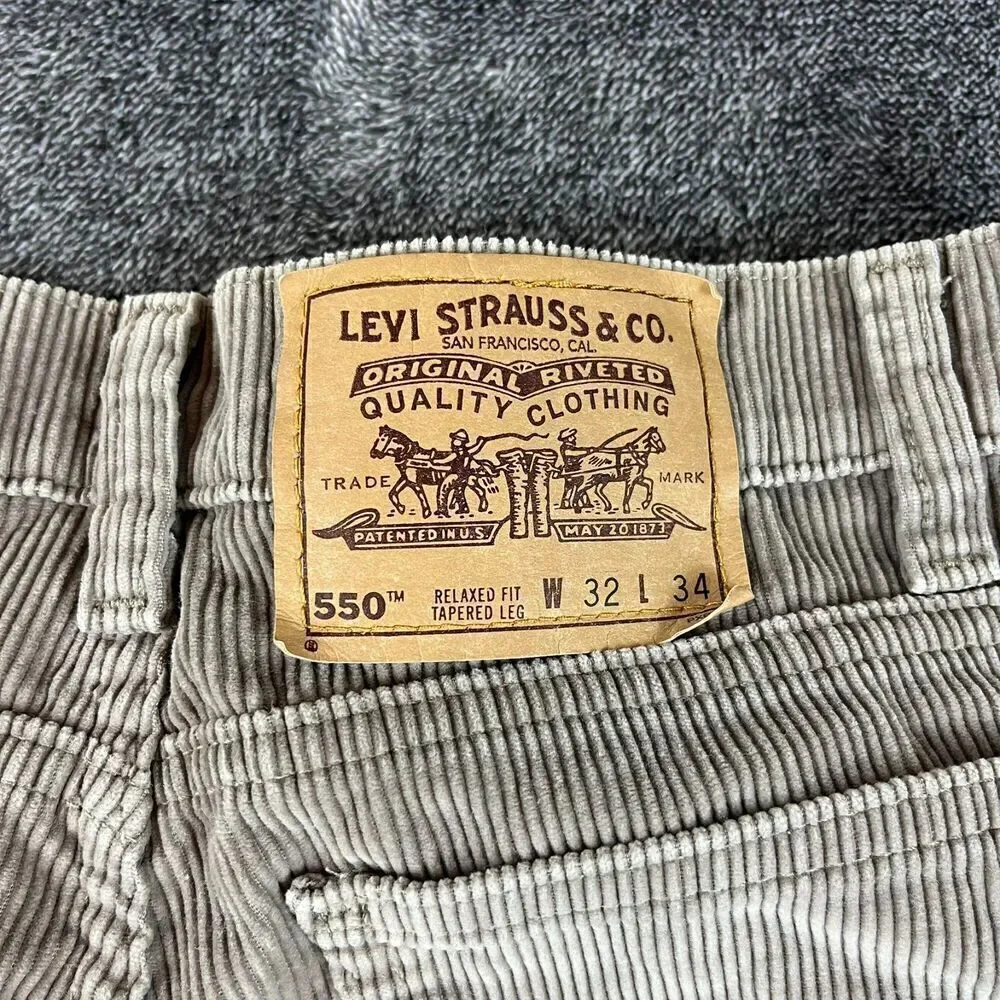 Vtg 90s Orange Tab Levi's 550 Gray Corduroy Men's 32X34 (31X33) Straight Jeans